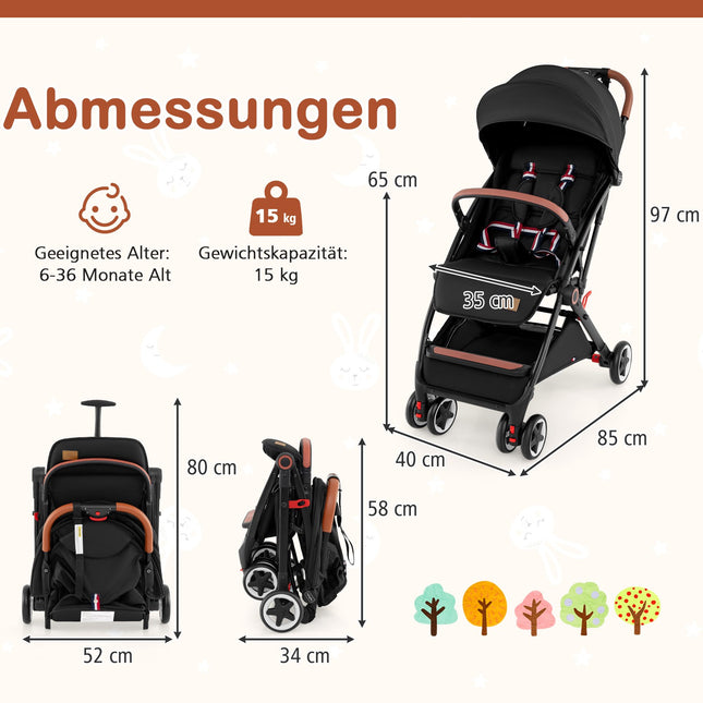 Faltbarer Kinderwagen mit verstellbarer Rückenlehne und Verdeck