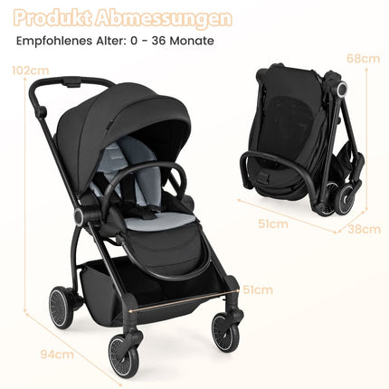 Faltbarer Kinderwagen mit umsetzbarem Sitz, Schwarz