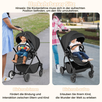 Faltbarer Kinderwagen mit umsetzbarem Sitz, Schwarz