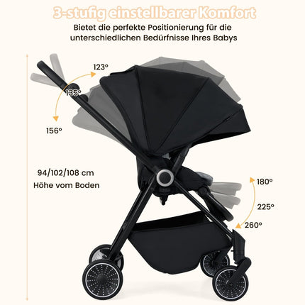Faltbarer Kinderwagen mit umsetzbarem Sitz, Schwarz