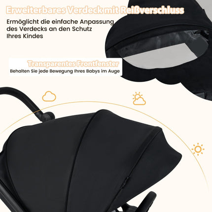 Faltbarer Kinderwagen mit umsetzbarem Sitz, Schwarz
