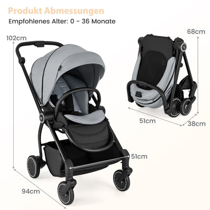 Faltbarer Baby-Kinderwagen mit umdrehbarem Sitz, Grau