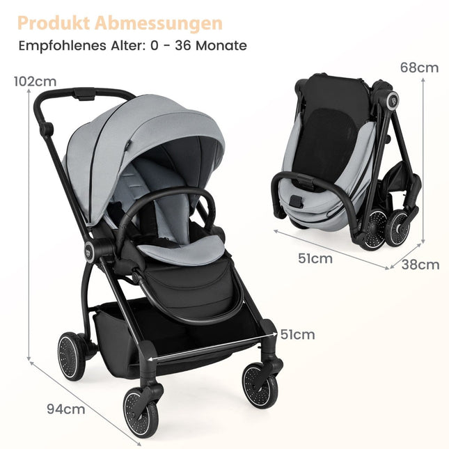 Faltbarer Baby-Kinderwagen mit umdrehbarem Sitz, Grau