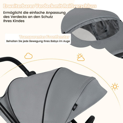 Faltbarer Baby-Kinderwagen mit umdrehbarem Sitz, Grau