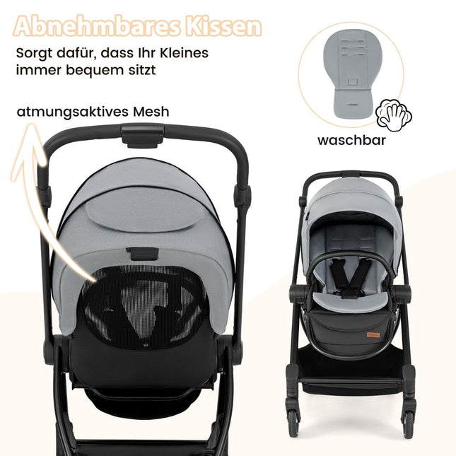 Faltbarer Baby-Kinderwagen mit umdrehbarem Sitz, Grau