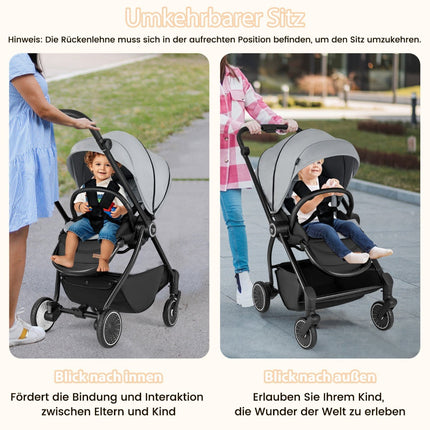 Faltbarer Baby-Kinderwagen mit umdrehbarem Sitz, Grau