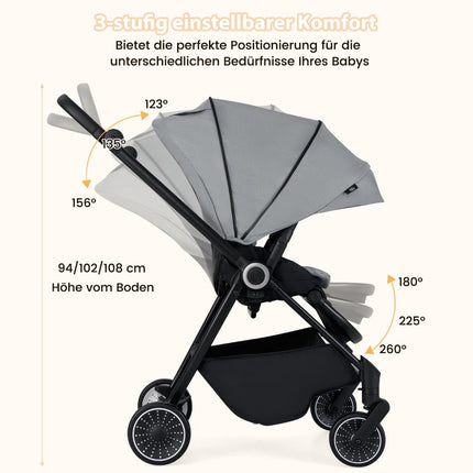 Faltbarer Baby-Kinderwagen mit umdrehbarem Sitz, Grau