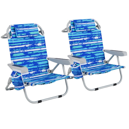 Foldable Backpack Beach Chairs Set of 2, Cup Holder, Navy