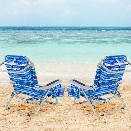 Foldable Backpack Beach Chairs Set of 2, Cup Holder, Navy
