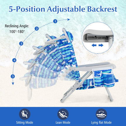 Foldable Backpack Beach Chairs Set of 2, Cup Holder, Navy
