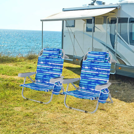 Foldable Backpack Beach Chairs Set of 2, Cup Holder, Navy