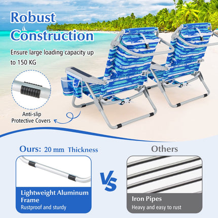 Foldable Backpack Beach Chairs Set of 2, Cup Holder, Navy