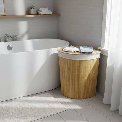 Foldable Bamboo Corner Laundry Bin with Lid