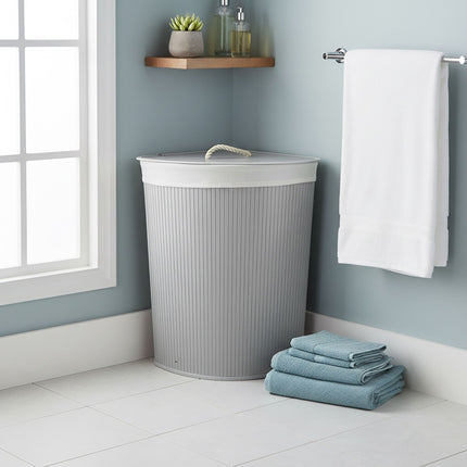 Foldable Bamboo Corner Laundry Bin with Lid