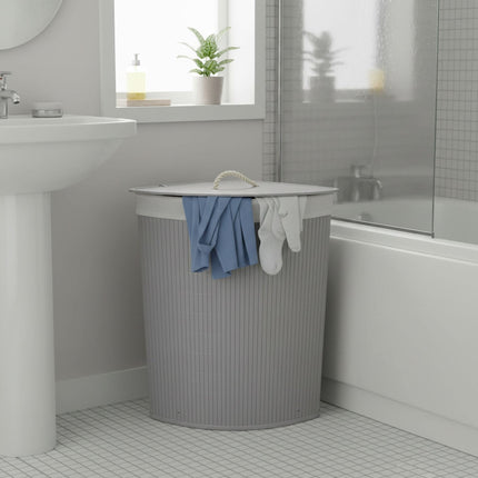 Foldable Bamboo Corner Laundry Bin with Lid