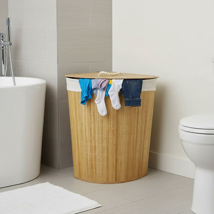 Foldable Bamboo Corner Laundry Bin with Lid