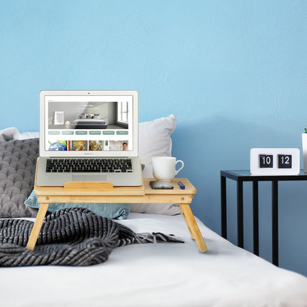 Foldable Bamboo Laptop Stand – Adjustable Bedside Table