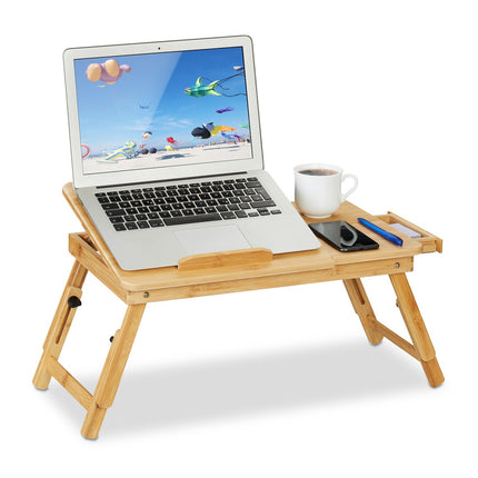 Foldable Bamboo Laptop Stand – Adjustable Bedside Table