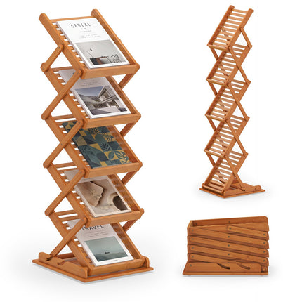 Foldable Bamboo Magazine Rack, Adjustable, Walnut Finish