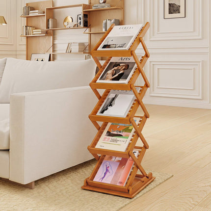 Foldable Bamboo Magazine Rack, Adjustable, Walnut Finish