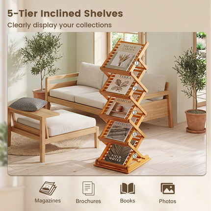Foldable Bamboo Magazine Rack, Adjustable, Walnut Finish