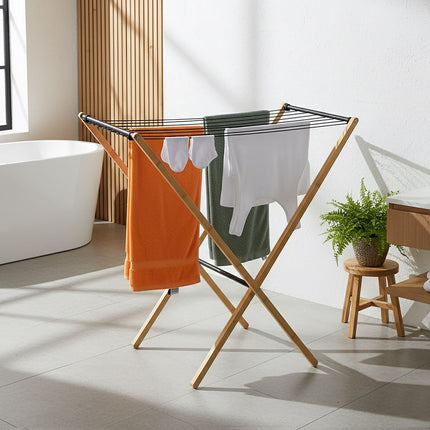 Foldable Bamboo Metal Laundry Rack – Space-Saving Dryer