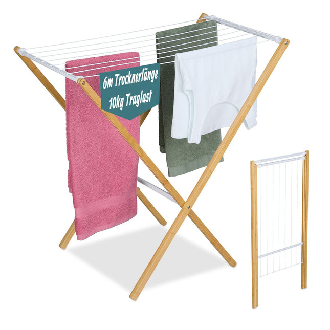 Foldable Bamboo Metal Laundry Rack – Space-Saving Dryer