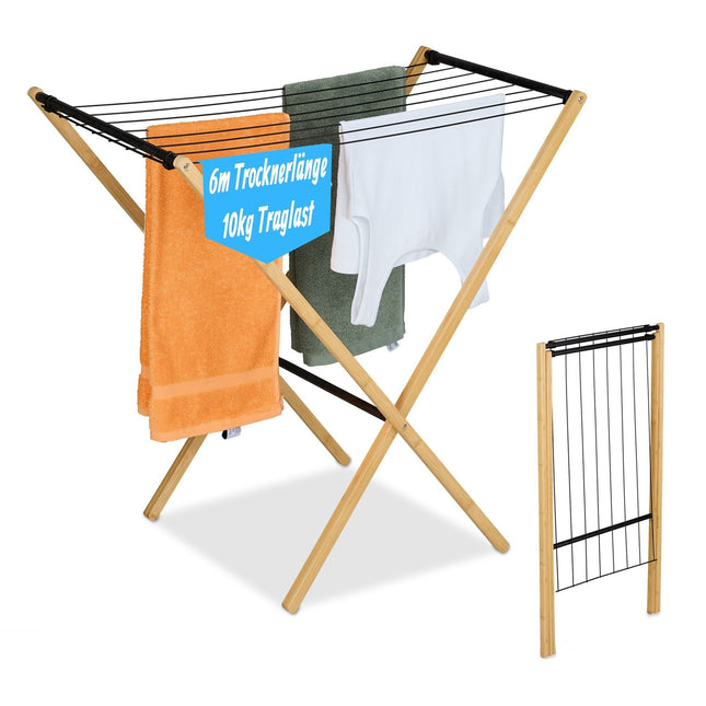 Foldable Bamboo Metal Laundry Rack – Space-Saving Dryer