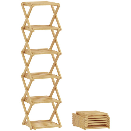 Foldable Bamboo Shoe Rack, 6-Tier, Holds 9 Pairs, 30x29x108 cm