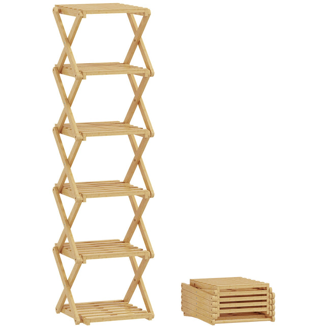 Foldable Bamboo Shoe Rack, 6-Tier, Holds 9 Pairs, 30x29x108 cm