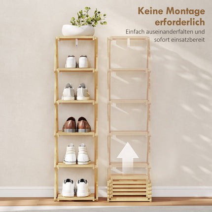 Foldable Bamboo Shoe Rack, 6-Tier, Holds 9 Pairs, 30x29x108 cm