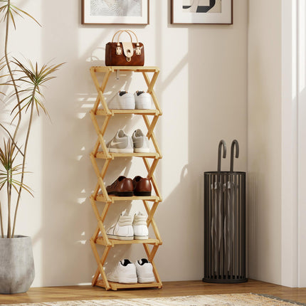 Foldable Bamboo Shoe Rack, 6-Tier, Holds 9 Pairs, 30x29x108 cm