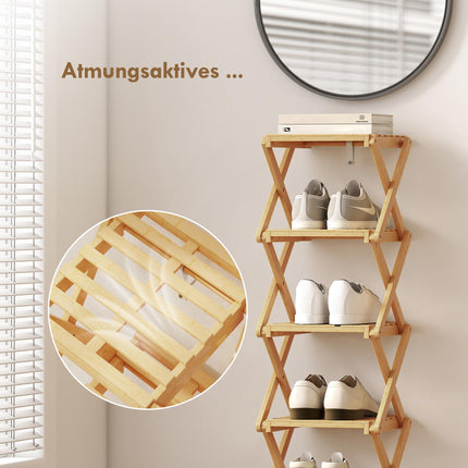 Foldable Bamboo Shoe Rack, 6-Tier, Holds 9 Pairs, 30x29x108 cm