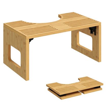 Foldable Bamboo Toilet Stool, Non-Slip, Oak Finish