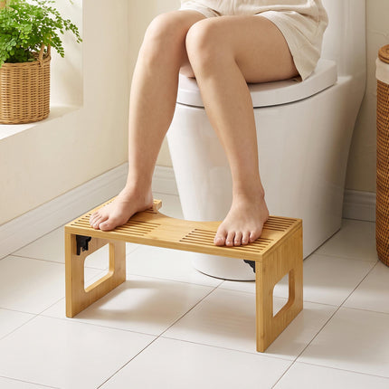 Foldable Bamboo Toilet Stool, Non-Slip, Oak Finish