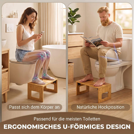 Foldable Bamboo Toilet Stool, Non-Slip, Oak Finish