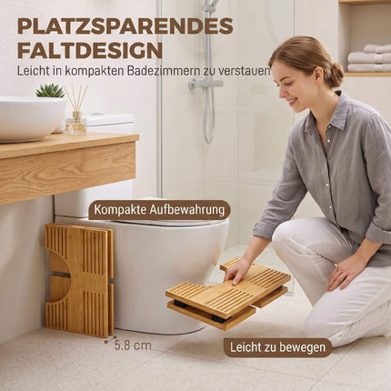 Foldable Bamboo Toilet Stool, Non-Slip, Oak Finish