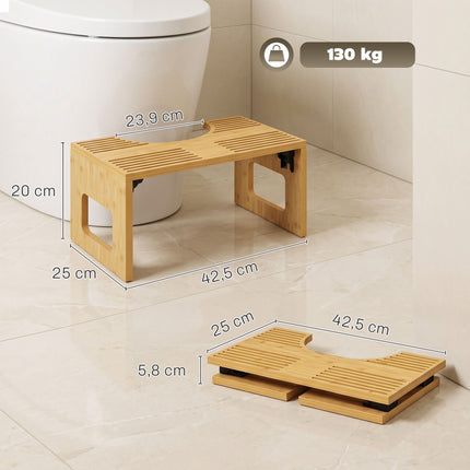 Foldable Bamboo Toilet Stool, Non-Slip, Oak Finish
