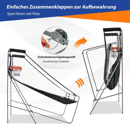 Foldable Basketball Arcade Game with 2 Hoops, Electronic Scoring