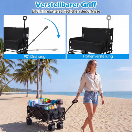 Faltbarer Strandwagen mit Sitz, verstellbarem Griff, schwarz