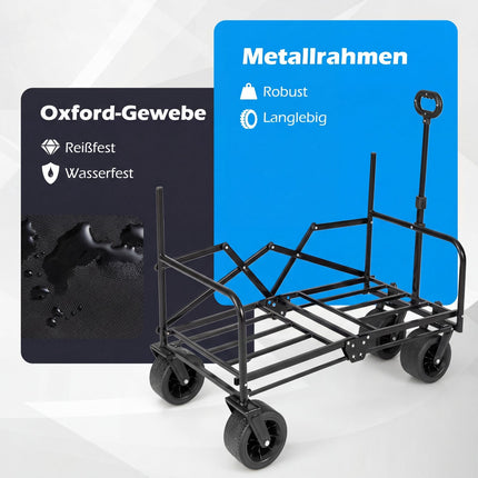 Faltbarer Strandwagen mit Sitz, verstellbarem Griff, schwarz