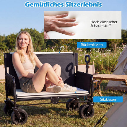 Faltbarer Strandwagen mit Sitz, verstellbarem Griff, schwarz