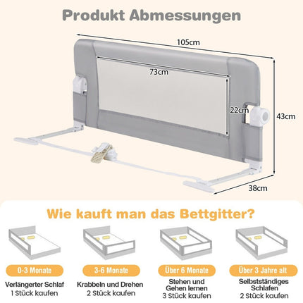 Klappbares Bettschutzgitter für Kleinkinder, 105x40x42 cm, Grau