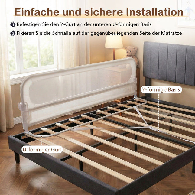 Klappbares Bettschutzgitter mit abnehmbarem Bezug, 198 x 60 cm, Weiß