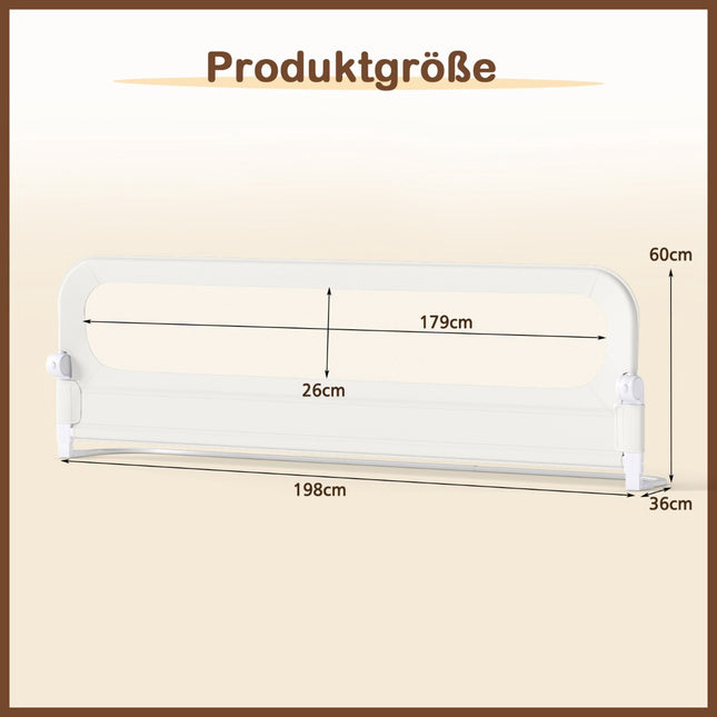 Klappbares Bettschutzgitter mit abnehmbarem Bezug, 198 x 60 cm, Weiß