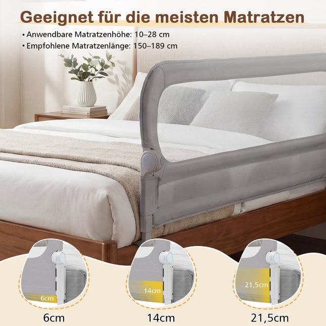 Faltbares Bettgitter mit abnehmbarem Oxford-Bezug, Grau, 198x60 cm