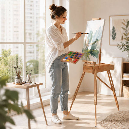 Foldable Beech Wood Easel with Drawer and Palette