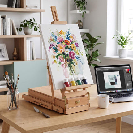 Foldable Beech Wood Easel with Drawer and Palette