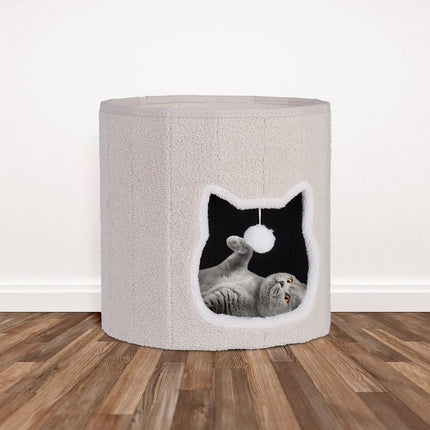 Foldable Beige Cat Cave with Cushion and Toy