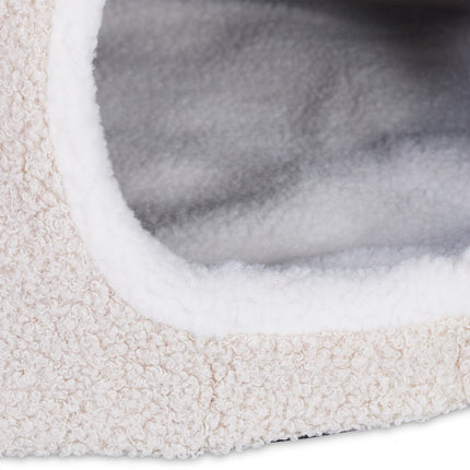 Foldable Beige Cat Cave with Cushion and Toy